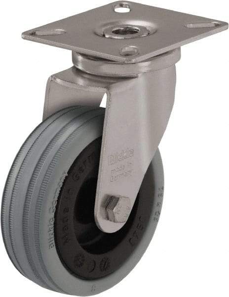 Blickle - 2" Diam x 45/64" Wide x 2-51/64" OAH Top Plate Mount Swivel Caster - Solid Rubber, 88 Lb Capacity, Plain Bore Bearing, 2-3/8 x 2-3/8" Plate - Benchmark Tooling