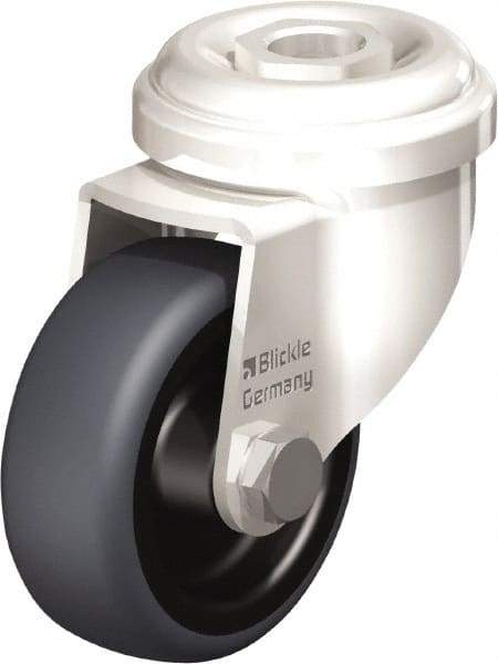 Blickle - 2" Diam x 3/4" Wide x 2-23/32" OAH Hollow Kingpin Mount Swivel Caster - Thermoplastic Rubber Elastomer (TPE), 110 Lb Capacity, Plain Bore Bearing, Hollow Kingpin Stem - Benchmark Tooling