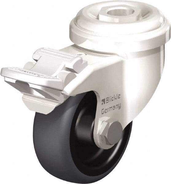 Blickle - 2" Diam x 3/4" Wide x 2-23/32" OAH Hollow Kingpin Mount Swivel Caster with Brake - Thermoplastic Rubber Elastomer (TPE), 110 Lb Capacity, Plain Bore Bearing, Hollow Kingpin Stem - Benchmark Tooling