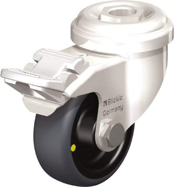 Blickle - 2" Diam x 3/4" Wide x 2-23/32" OAH Hollow Kingpin Mount Swivel Caster with Brake - Thermoplastic Rubber Elastomer (TPE), 66 Lb Capacity, Plain Bore Bearing, Hollow Kingpin Stem - Benchmark Tooling