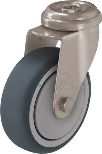 Blickle - 2" Diam x 3/4" Wide x 2-23/32" OAH Hollow Kingpin Mount Swivel Caster - Thermoplastic Rubber Elastomer (TPE), 110 Lb Capacity, Ball Bearing, Hollow Kingpin Stem - Benchmark Tooling