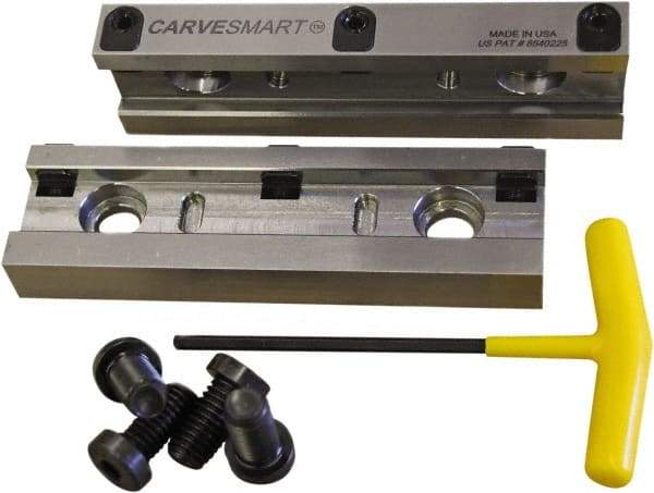 CarveSmart - 3/4" Jaw Width, 1.685" Jaw Height, 3/4" Jaw Thickness, Quick Change Jaw System Vise Jaw Sets - Steel, Bolt-On, 2 Jaws, Semi-Hard Jaws - Benchmark Tooling