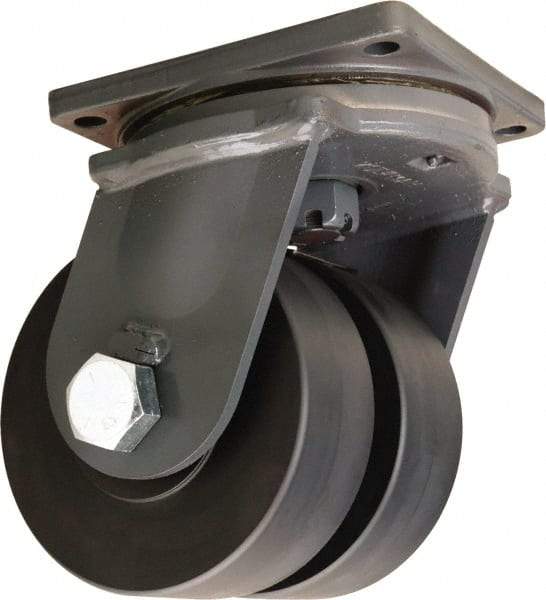 Hamilton - 8" Diam x 3" Wide x 11" OAH Top Plate Mount Dual Swivel Caster - Nylon, 14,400 Lb Capacity, Sealed Precision Ball Bearing, 8-1/2 x 8-1/2" Plate - Benchmark Tooling