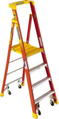 Werner - 3 Steps, 6'9" High, Type IA Rating, Fiberglass Step Ladder - 300 Lb Capacity, 27-1/2" Base Width - Benchmark Tooling