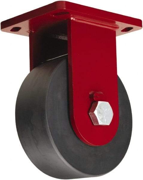 Hamilton - 8" Diam x 3" Wide x 10-1/2" OAH Top Plate Mount Rigid Caster - Nylon, 6,500 Lb Capacity, Sealed Precision Ball Bearing, 6-1/2 x 7-1/2" Plate - Benchmark Tooling