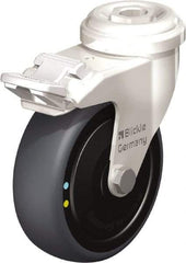 Blickle - 3" Diam x 63/64" Wide x 3-27/32" OAH Hollow Kingpin Mount Swivel Caster with Brake - Thermoplastic Rubber Elastomer (TPE), 110 Lb Capacity, Ball Bearing, Hollow Kingpin Stem - Benchmark Tooling