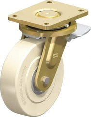 Blickle - 8" Diam x 2-5/32" Wide x 10-1/32" OAH Top Plate Mount Swivel Caster with Brake - Impact-Resistant Cast Nylon, 6,600 Lb Capacity, Ball Bearing, 6-7/8 x 5-1/2" Plate - Benchmark Tooling