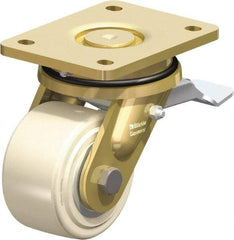 Blickle - 4" Diam x 2-5/32" Wide x 5-5/64" OAH Top Plate Mount Swivel Caster with Brake - Impact-Resistant Cast Nylon, 3,300 Lb Capacity, Ball Bearing, 5-1/2 x 4-3/8" Plate - Benchmark Tooling