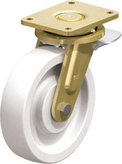 Blickle - 10" Diam x 2-9/16" Wide x 12" OAH Top Plate Mount Swivel Caster with Brake - Impact-Resistant Nylon, 4,400 Lb Capacity, Ball Bearing, 6-7/8 x 5-1/2" Plate - Benchmark Tooling