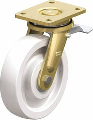 Blickle - 8" Diam x 1-31/32" Wide x 9-41/64" OAH Top Plate Mount Swivel Caster with Brake - Impact-Resistant Nylon, 3,300 Lb Capacity, Ball Bearing, 5-1/2 x 4-3/8" Plate - Benchmark Tooling
