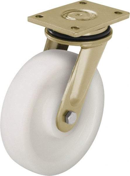 Blickle - 5" Diam x 1-31/32" Wide x 6-11/16" OAH Top Plate Mount Swivel Caster - Impact-Resistant Nylon, 1,650 Lb Capacity, Plain Bore Bearing, 5-1/2 x 4-3/8" Plate - Benchmark Tooling