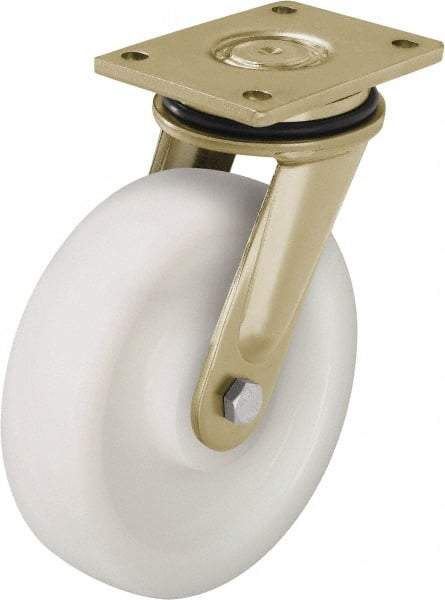 Blickle - 10" Diam x 2-9/16" Wide x 12" OAH Top Plate Mount Swivel Caster - Impact-Resistant Nylon, 4,400 Lb Capacity, Plain Bore Bearing, 6-7/8 x 5-1/2" Plate - Benchmark Tooling