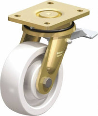 Blickle - 6" Diam x 1-31/32" Wide x 7-7/8" OAH Top Plate Mount Swivel Caster with Brake - Impact-Resistant Nylon, 1,760 Lb Capacity, Ball Bearing, 5-1/2 x 4-3/8" Plate - Benchmark Tooling