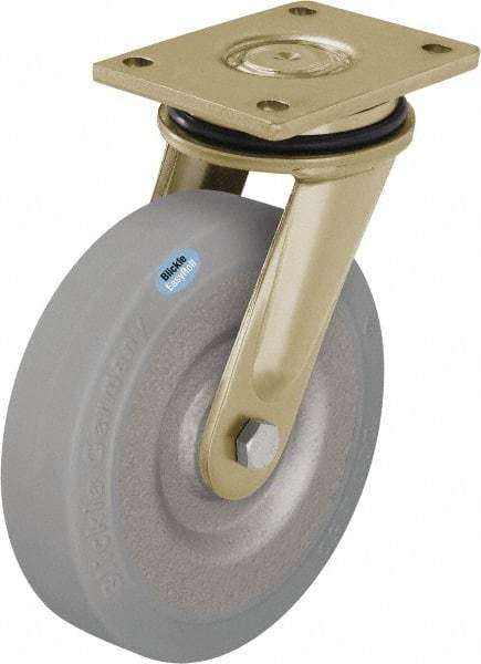 Blickle - 6-1/2" Diam x 1-31/32" Wide x 8-1/16" OAH Top Plate Mount Swivel Caster - Solid Rubber, 990 Lb Capacity, Ball Bearing, 5-1/2 x 4-3/8" Plate - Benchmark Tooling