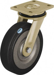 Blickle - 8" Diam x 1-31/32" Wide x 9-41/64" OAH Top Plate Mount Swivel Caster - Solid Rubber, 1,320 Lb Capacity, Ball Bearing, 5-1/2 x 4-3/8" Plate - Benchmark Tooling