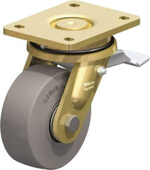 Blickle - 5" Diam x 1-31/32" Wide x 6-11/16" OAH Top Plate Mount Swivel Caster with Brake - Solid Rubber, 704 Lb Capacity, Ball Bearing, 5-1/2 x 4-3/8" Plate - Benchmark Tooling