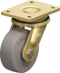 Blickle - 5" Diam x 1-31/32" Wide x 6-11/16" OAH Top Plate Mount Swivel Caster - Solid Rubber, 704 Lb Capacity, Ball Bearing, 5-1/2 x 4-3/8" Plate - Benchmark Tooling