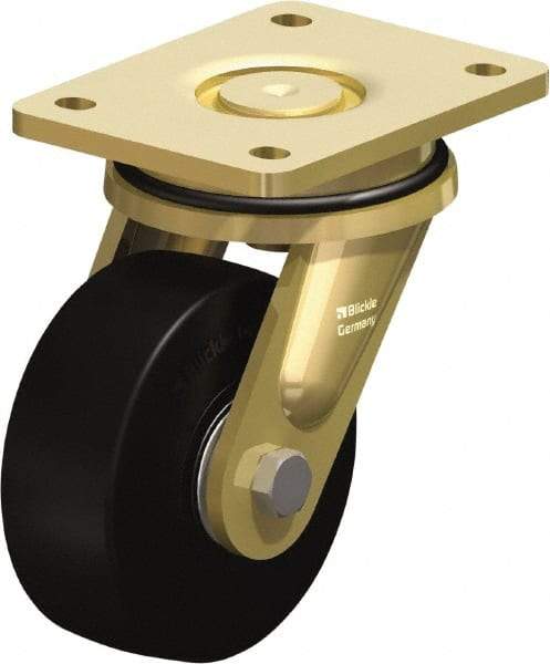 Blickle - 5" Diam x 1-31/32" Wide x 6-11/16" OAH Top Plate Mount Swivel Caster - Solid Rubber, 704 Lb Capacity, Ball Bearing, 5-1/2 x 4-3/8" Plate - Benchmark Tooling