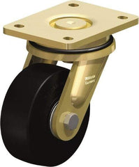 Blickle - 5" Diam x 1-31/32" Wide x 6-11/16" OAH Top Plate Mount Swivel Caster - Solid Rubber, 704 Lb Capacity, Ball Bearing, 5-1/2 x 4-3/8" Plate - Benchmark Tooling