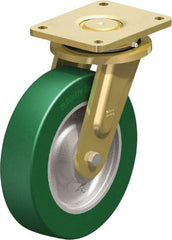 Blickle - 10" Diam x 2-23/64" Wide x 12" OAH Top Plate Mount Swivel Caster - Polyurethane-Elastomer Blickle Softhane, 2,640 Lb Capacity, Ball Bearing, 6-7/8 x 5-1/2" Plate - Benchmark Tooling