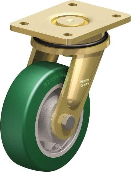 Blickle - 6" Diam x 1-31/32" Wide x 7-7/8" OAH Top Plate Mount Swivel Caster - Polyurethane-Elastomer Blickle Softhane, 1,210 Lb Capacity, Ball Bearing, 5-1/2 x 4-3/8" Plate - Benchmark Tooling