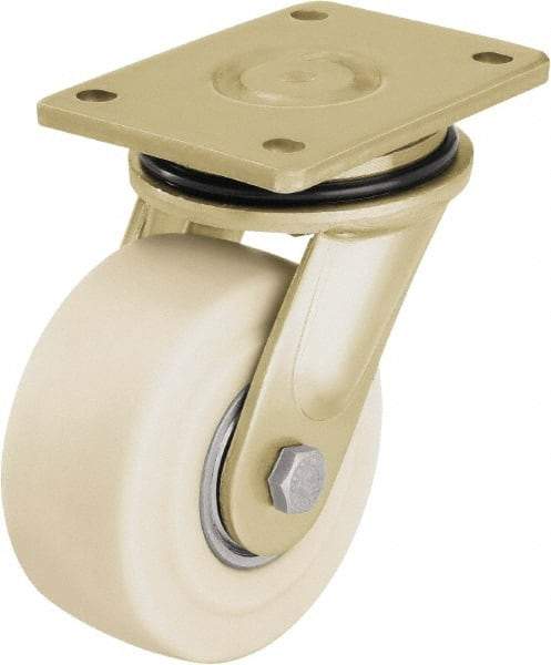 Blickle - 4" Diam x 2-5/32" Wide x 5-5/64" OAH Top Plate Mount Swivel Caster - Impact-Resistant Cast Nylon, 3,300 Lb Capacity, Ball Bearing, 5-1/2 x 4-3/8" Plate - Benchmark Tooling