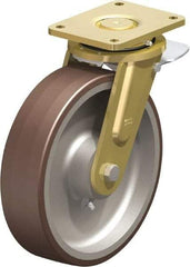 Blickle - 12" Diam x 3-9/64" Wide x 13-31/32" OAH Top Plate Mount Swivel Caster with Brake - Polyurethane-Elastomer Blickle Besthane, 5,280 Lb Capacity, Ball Bearing, 6-7/8 x 5-1/2" Plate - Benchmark Tooling