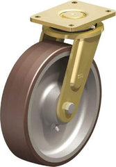 Blickle - 12" Diam x 3-9/64" Wide x 13-31/32" OAH Top Plate Mount Swivel Caster - Polyurethane-Elastomer Blickle Besthane, 5,280 Lb Capacity, Ball Bearing, 6-7/8 x 5-1/2" Plate - Benchmark Tooling