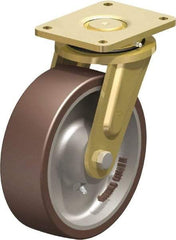 Blickle - 10" Diam x 3-9/64" Wide x 12" OAH Top Plate Mount Swivel Caster - Polyurethane-Elastomer Blickle Besthane, 3,960 Lb Capacity, Ball Bearing, 6-7/8 x 5-1/2" Plate - Benchmark Tooling