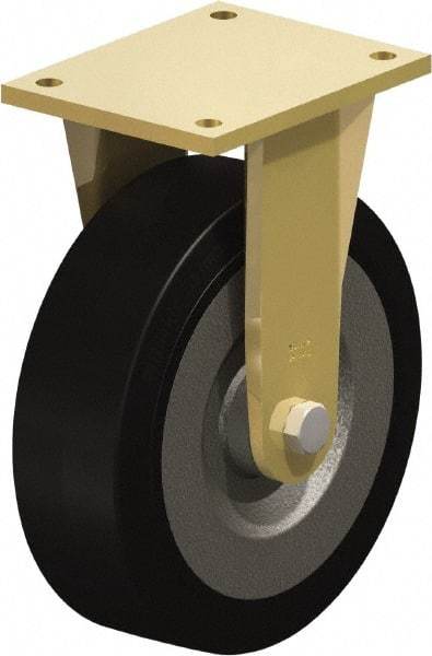 Blickle - 10" Diam x 3-9/64" Wide x 12" OAH Top Plate Mount Rigid Caster - Solid Rubber, 2,200 Lb Capacity, Ball Bearing, 6-7/8 x 5-1/2" Plate - Benchmark Tooling