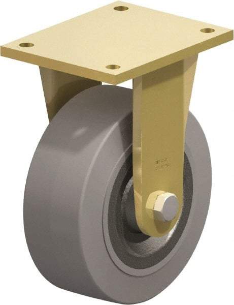 Blickle - 8" Diam x 3-9/64" Wide x 10-1/32" OAH Top Plate Mount Rigid Caster - Solid Rubber, 1,870 Lb Capacity, Ball Bearing, 6-7/8 x 5-1/2" Plate - Benchmark Tooling