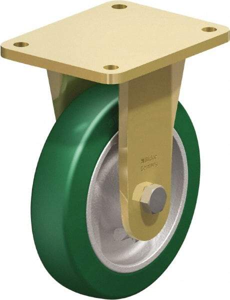 Blickle - 8" Diam x 1-31/32" Wide x 9-41/64" OAH Top Plate Mount Rigid Caster - Polyurethane-Elastomer Blickle Softhane, 1,760 Lb Capacity, Ball Bearing, 5-1/2 x 4-3/8" Plate - Benchmark Tooling