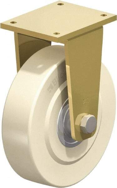 Blickle - 12" Diam x 3-9/64" Wide x 14-61/64" OAH Top Plate Mount Rigid Caster - Impact-Resistant Cast Nylon, 13,200 Lb Capacity, Ball Bearing, 10 x 7-7/8" Plate - Benchmark Tooling