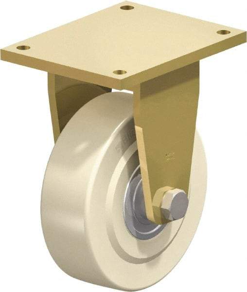 Blickle - 10" Diam x 3-9/64" Wide x 13" OAH Top Plate Mount Rigid Caster - Impact-Resistant Cast Nylon, 13,200 Lb Capacity, Ball Bearing, 10 x 7-7/8" Plate - Benchmark Tooling