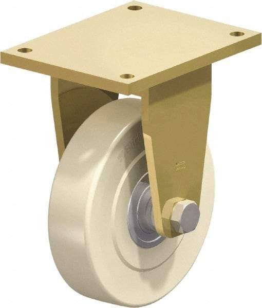 Blickle - 10" Diam x 2-9/16" Wide x 13" OAH Top Plate Mount Rigid Caster - Impact-Resistant Cast Nylon, 11,000 Lb Capacity, Ball Bearing, 10 x 7-7/8" Plate - Benchmark Tooling
