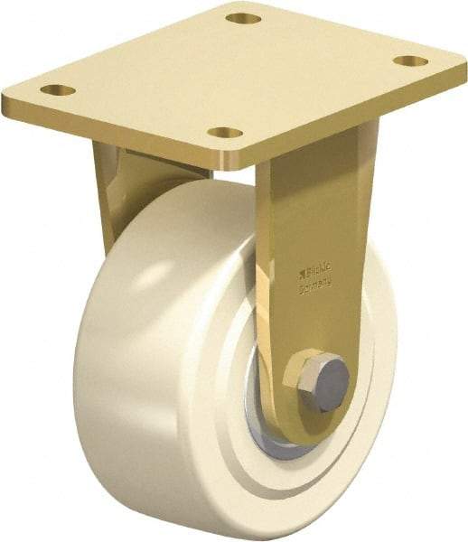 Blickle - 5" Diam x 2-5/32" Wide x 6-11/16" OAH Top Plate Mount Rigid Caster - Impact-Resistant Cast Nylon, 3,850 Lb Capacity, Ball Bearing, 5-1/2 x 4-3/8" Plate - Benchmark Tooling