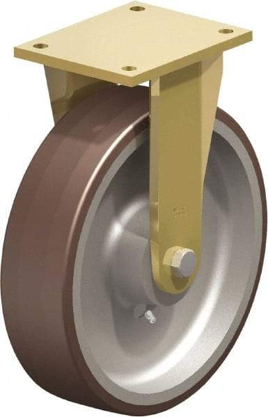 Blickle - 12" Diam x 3-9/64" Wide x 13-31/32" OAH Top Plate Mount Rigid Caster - Polyurethane-Elastomer Blickle Besthane, 5,280 Lb Capacity, Ball Bearing, 6-7/8 x 5-1/2" Plate - Benchmark Tooling