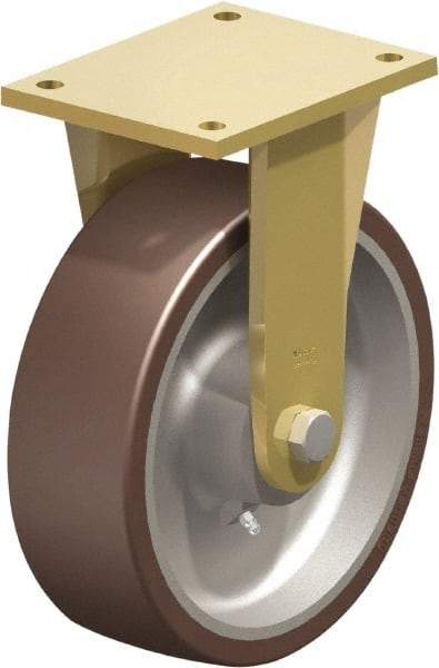 Blickle - 10" Diam x 3-9/64" Wide x 12" OAH Top Plate Mount Rigid Caster - Polyurethane-Elastomer Blickle Besthane, 3,960 Lb Capacity, Ball Bearing, 6-7/8 x 5-1/2" Plate - Benchmark Tooling