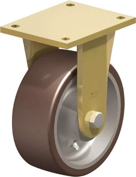 Blickle - 8" Diam x 3-9/64" Wide x 10-1/32" OAH Top Plate Mount Rigid Caster - Polyurethane-Elastomer Blickle Besthane, 3,520 Lb Capacity, Ball Bearing, 6-7/8 x 5-1/2" Plate - Benchmark Tooling