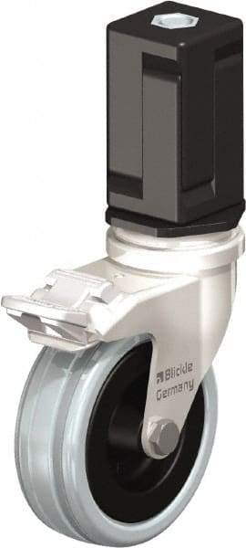 Blickle - 3" Diam x 63/64" Wide x 3-31/32" OAH Stem Mount Swivel Caster with Brake - Solid Rubber, 132 Lb Capacity, Plain Bore Bearing, Square Stem - Benchmark Tooling