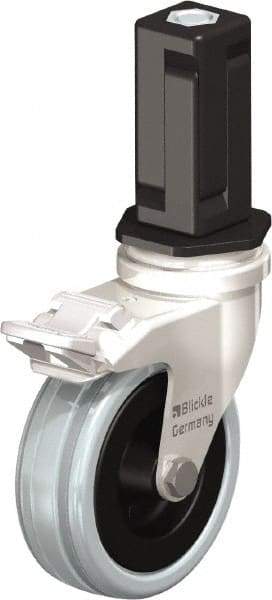 Blickle - 3" Diam x 63/64" Wide x 3-31/32" OAH Stem Mount Swivel Caster with Brake - Solid Rubber, 132 Lb Capacity, Plain Bore Bearing, Square Stem - Benchmark Tooling