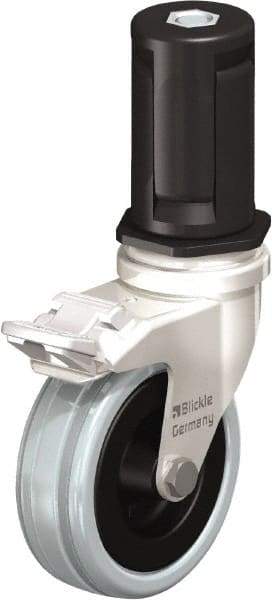 Blickle - 3" Diam x 63/64" Wide x 3-31/32" OAH Stem Mount Swivel Caster with Brake - Solid Rubber, 132 Lb Capacity, Plain Bore Bearing, Round Stem - Benchmark Tooling