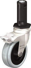 Blickle - 3" Diam x 63/64" Wide x 3-31/32" OAH Stem Mount Swivel Caster with Brake - Solid Rubber, 132 Lb Capacity, Plain Bore Bearing, Round Stem - Benchmark Tooling