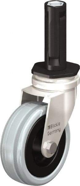 Blickle - 3" Diam x 63/64" Wide x 3-31/32" OAH Stem Mount Swivel Caster - Solid Rubber, 132 Lb Capacity, Plain Bore Bearing, Round Stem - Benchmark Tooling