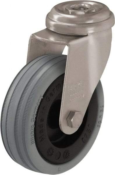 Blickle - 2" Diam x 45/64" Wide x 2-23/32" OAH Hollow Kingpin Mount Swivel Caster - Solid Rubber, 88 Lb Capacity, Plain Bore Bearing, Hollow Kingpin Stem - Benchmark Tooling