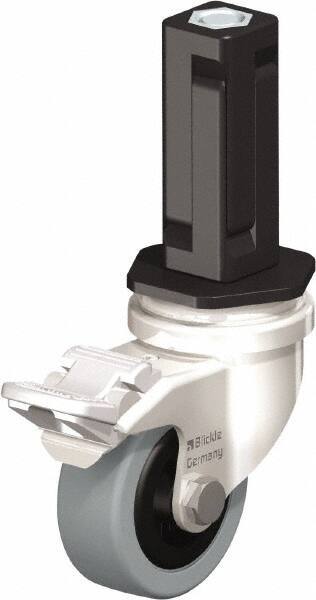 Blickle - 2" Diam x 45/64" Wide x 2-13/16" OAH Stem Mount Swivel Caster with Brake - Solid Rubber, 88 Lb Capacity, Plain Bore Bearing, Square Stem - Benchmark Tooling