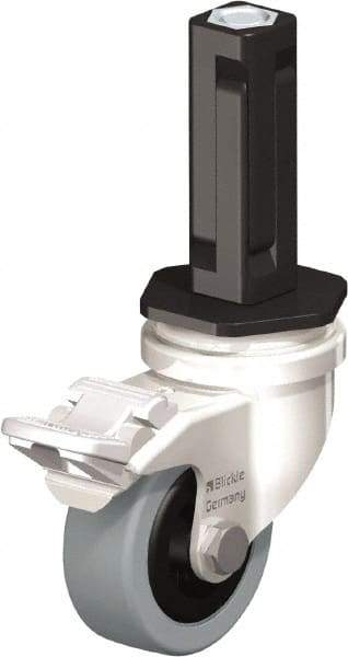 Blickle - 2" Diam x 45/64" Wide x 2-13/16" OAH Stem Mount Swivel Caster with Brake - Solid Rubber, 88 Lb Capacity, Plain Bore Bearing, Square Stem - Benchmark Tooling