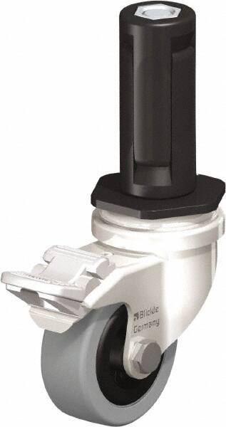 Blickle - 2" Diam x 45/64" Wide x 2-13/16" OAH Stem Mount Swivel Caster with Brake - Solid Rubber, 88 Lb Capacity, Plain Bore Bearing, Round Stem - Benchmark Tooling