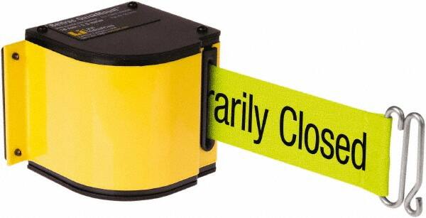 Lavi Industries - 3-1/2" High x 3-1/4" Long x 3-1/4" Wide Retractable Barrier Belt - Aluminum, Powdercoat Finish, Yellow, Use with Upright - Benchmark Tooling
