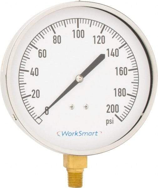 Value Collection - 4-1/2" Dial, 1/4 Thread, 0-200 Scale Range, Pressure Gauge - Lower Connection Mount, Accurate to 0.01% of Scale - Benchmark Tooling